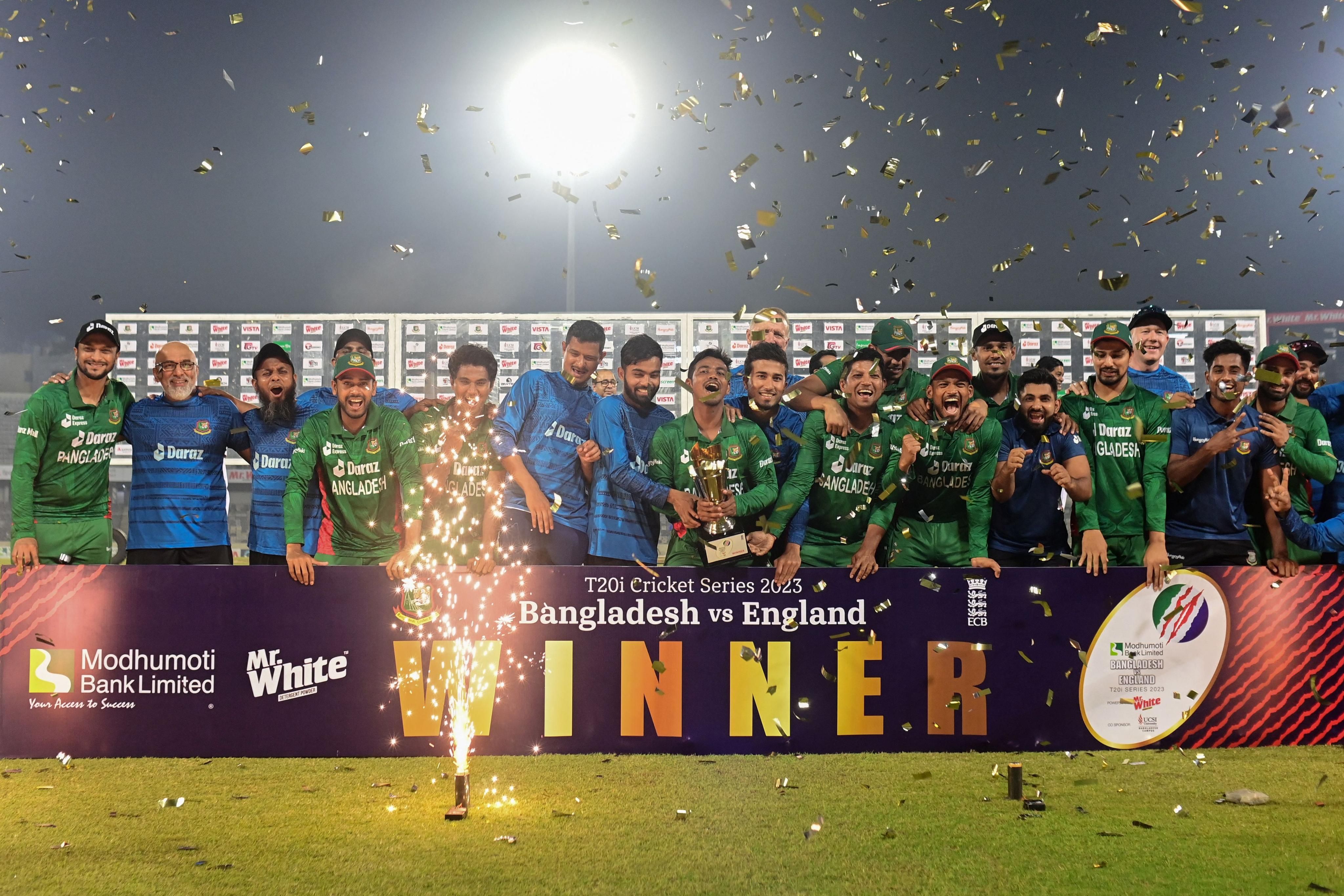 All smiles in the Bangladesh camp after a memorable series win over England 🏆