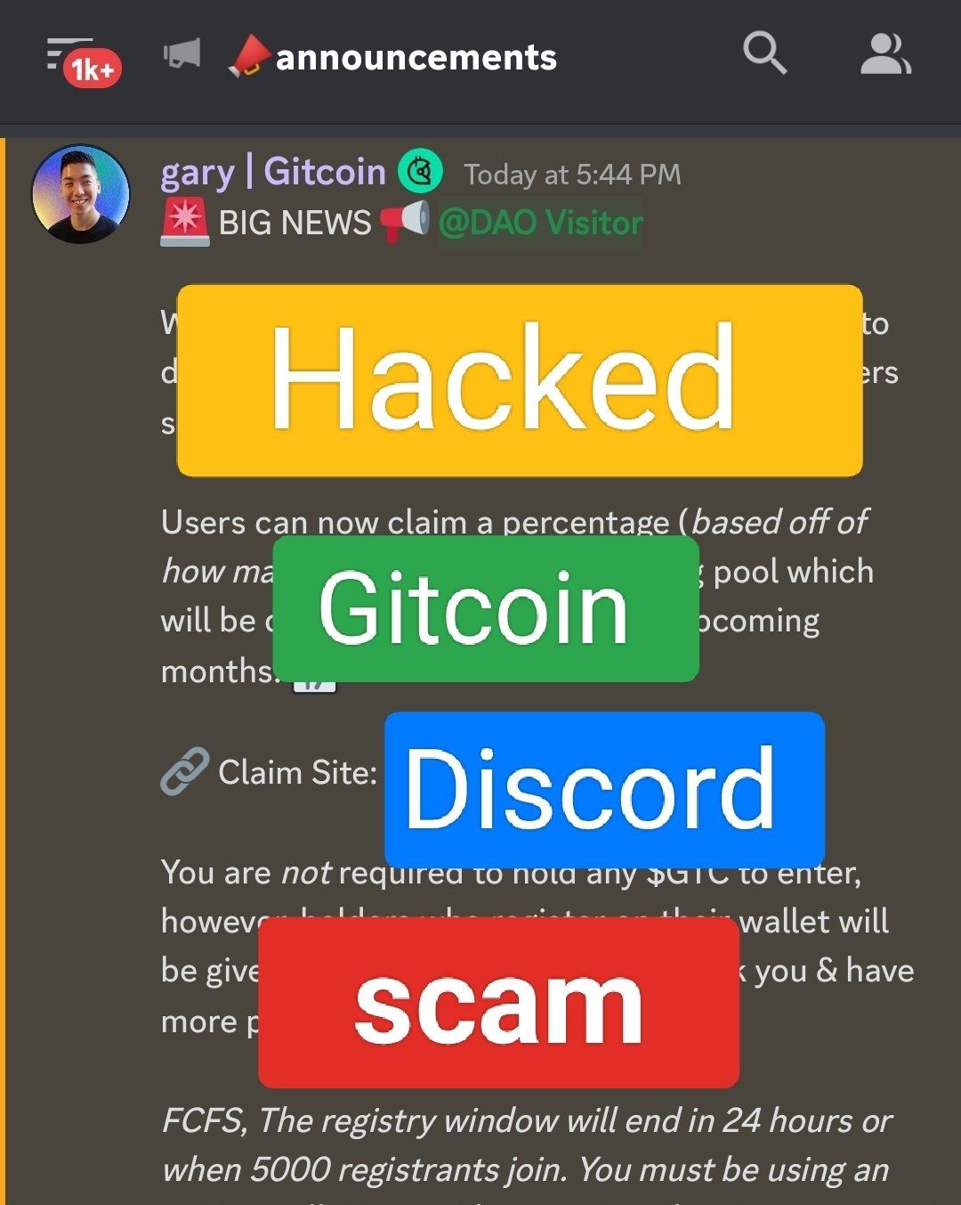 #Gitcoin #discord hacked apparently. Take care and stay away from too good to be true offers!

👀 no…