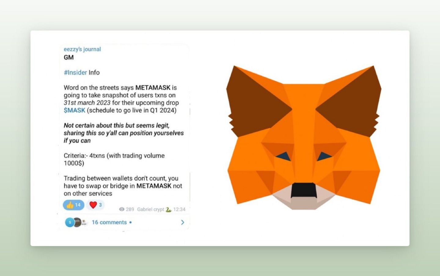 🚨 @MetaMask SNAPSHOT CONFIRMED

MetaMask will soon take a snapshot of users' transactions for an up…