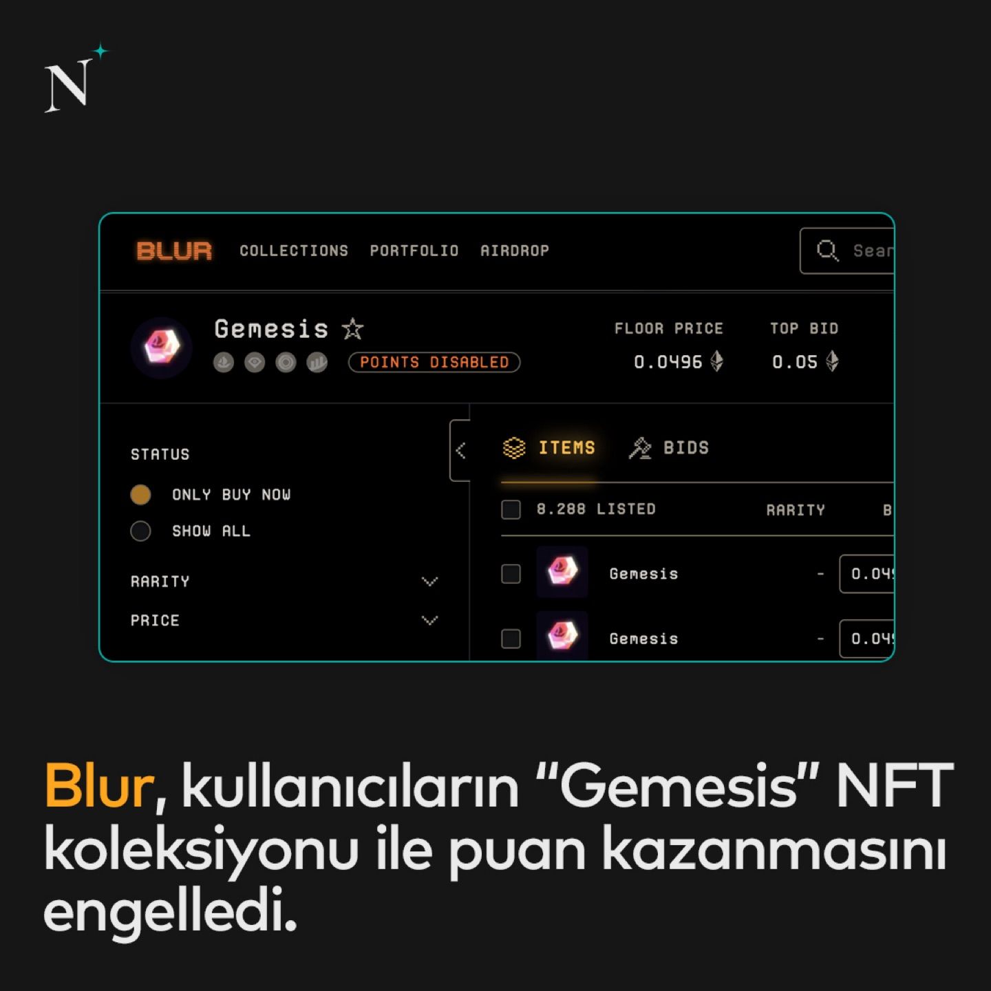 The Blur NFT marketplace blocked users from earning points on OpenSea's recently released "Gemesis" …