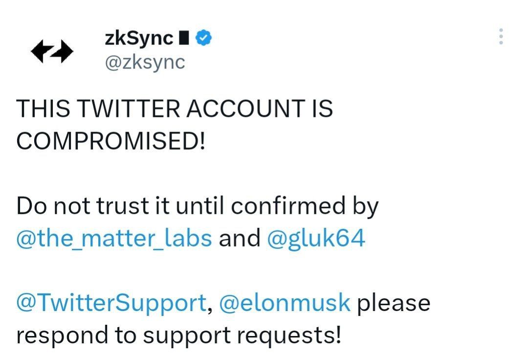 ZKsync twitter account is compromised🚨🚨