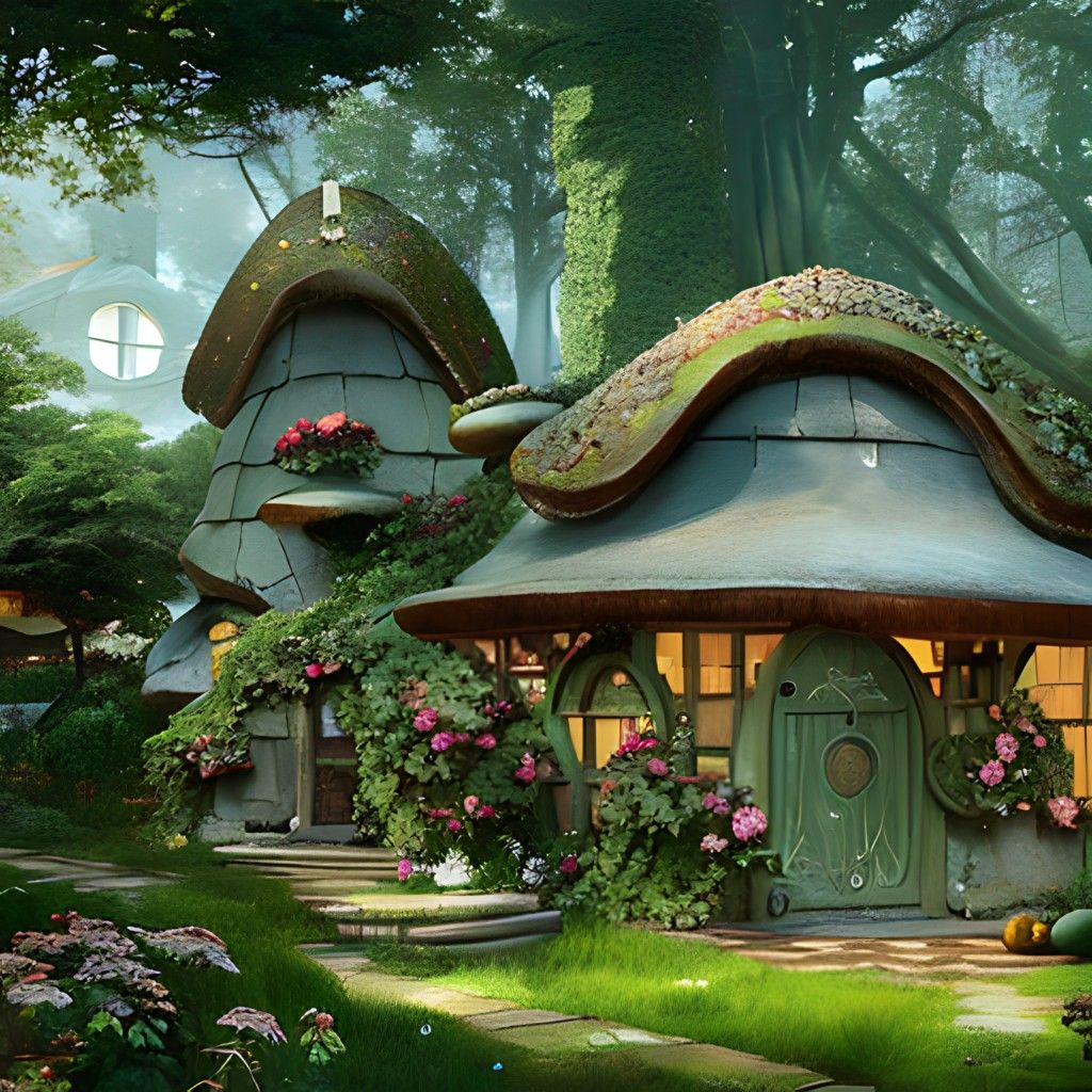 This mushroom-shaped house in a green garden was created using this AI Collect to add to your collec…