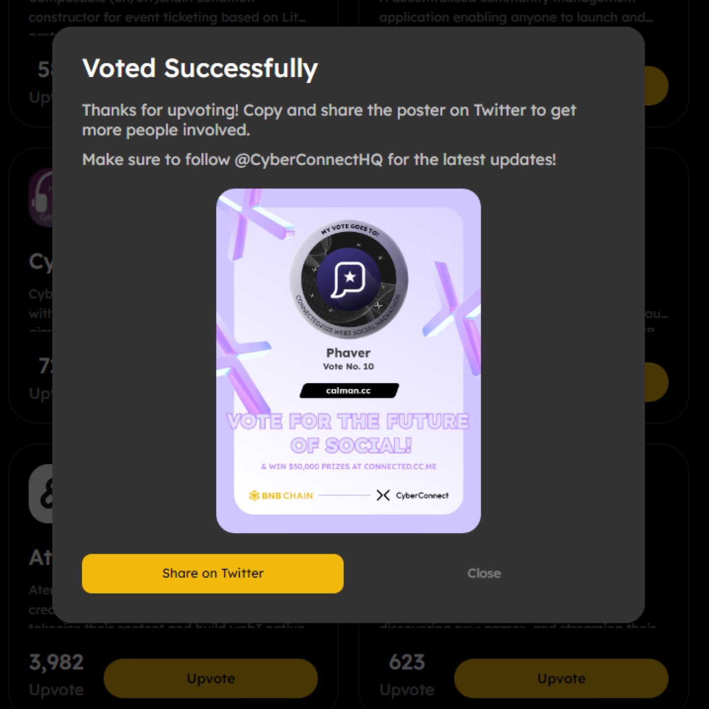 Don't forget to vote for Phaver in CyberConnect's Hackathon， if Phaver when you, we'll share, a myst…