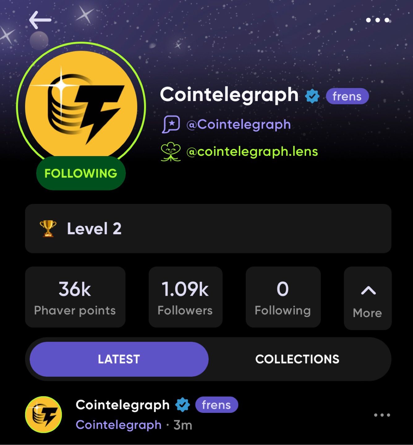 How many followers can we get for our new frens at cointelegraph.lens 🌿🦄☺️