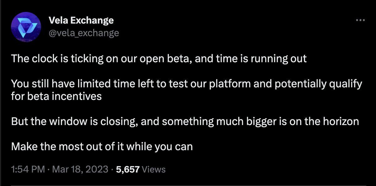 Didn't qualify for the $ARB airdrop? Don't miss out on Vela exchange.

Deposit $USDC and make some t…