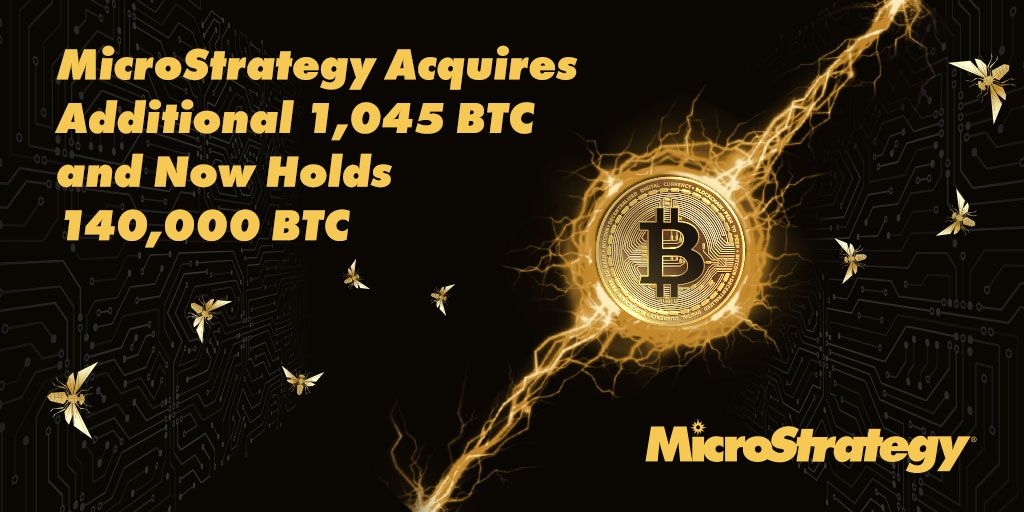 MicroStrategy has acquired an additional 1,045 #bitcoin  for ~ $29.3M at an average price of $28,016…