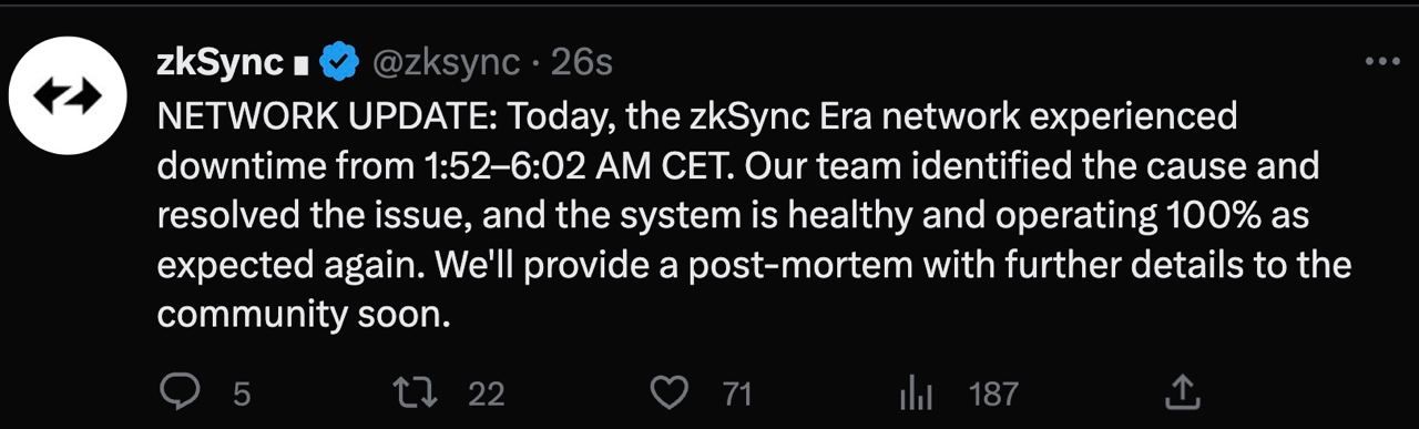 🚨🚨 Zksync Going Downtime for Sometime 🚨🚨

#Zksync