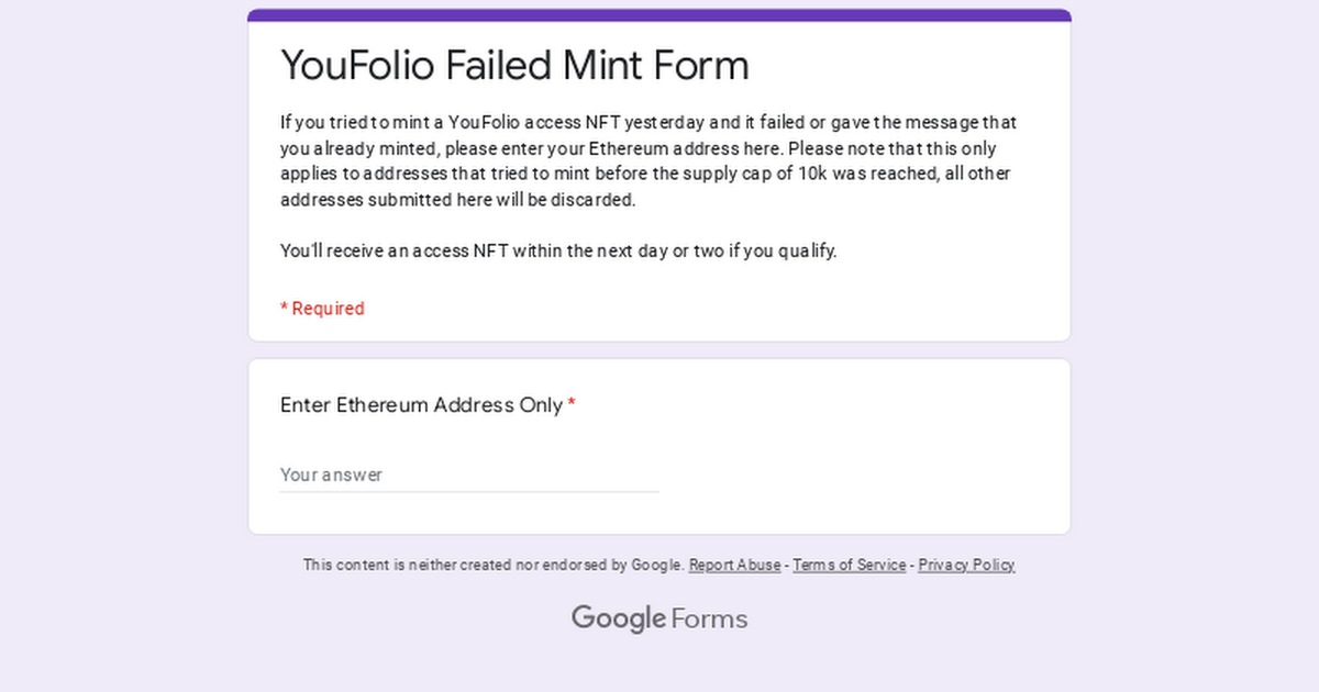 If you tried to mint a YouFolio access NFT yesterday and it failed or gave the message that you alre…