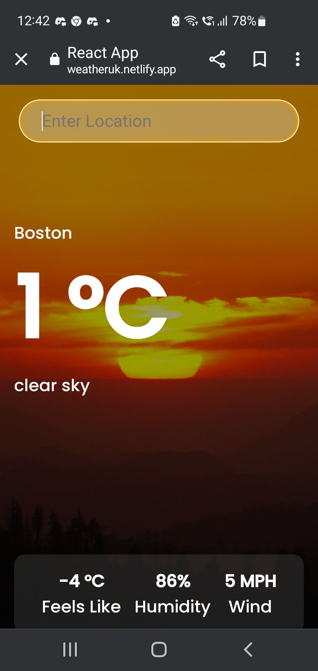 Just built a weather app using React and the OpenWeatherMap API! It's amazing how easy it is to acce…