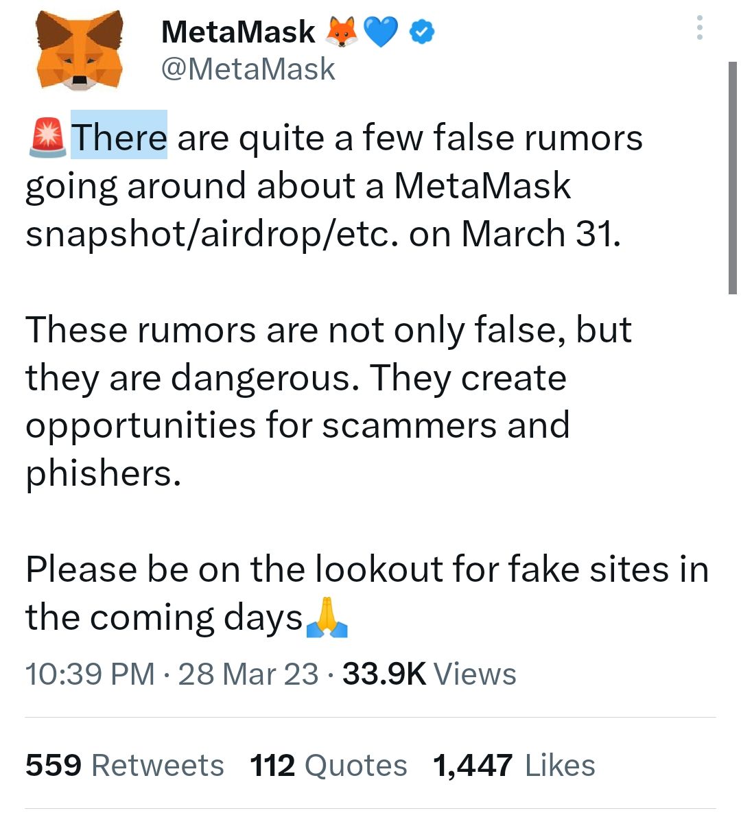 🚨 @MetaMask confirmes there is no snapshot on March

❌Rumors were false as expected in my video.

\ud83d…