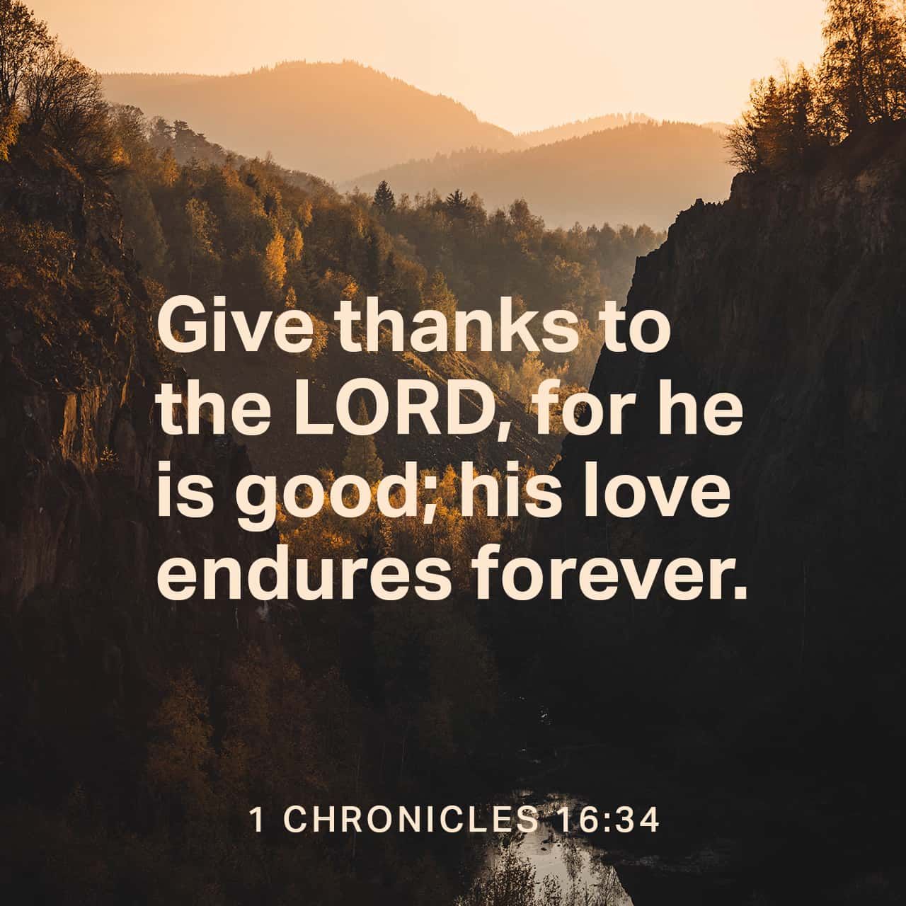 Oh give thanks to the Lord, for he is good; for his steadfast love endures forever!
1 Chronicles 16:…