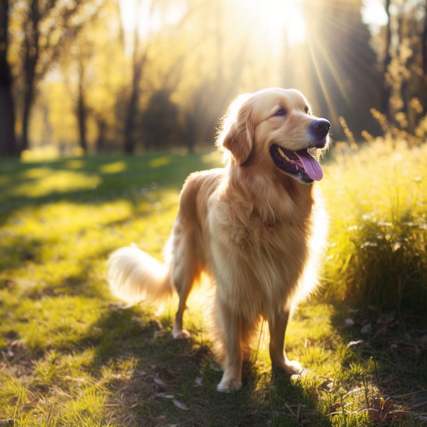 AI generated image of a golden retriever in a park on a sunny day. Pretty insane how this is not rea…