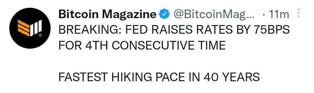 BREAKING: FED RAISES RATES BY 75BPS FOR 4TH CONSECUTIVE TIME

FASTEST HIKING PACE IN 40 YEARS

JUST …