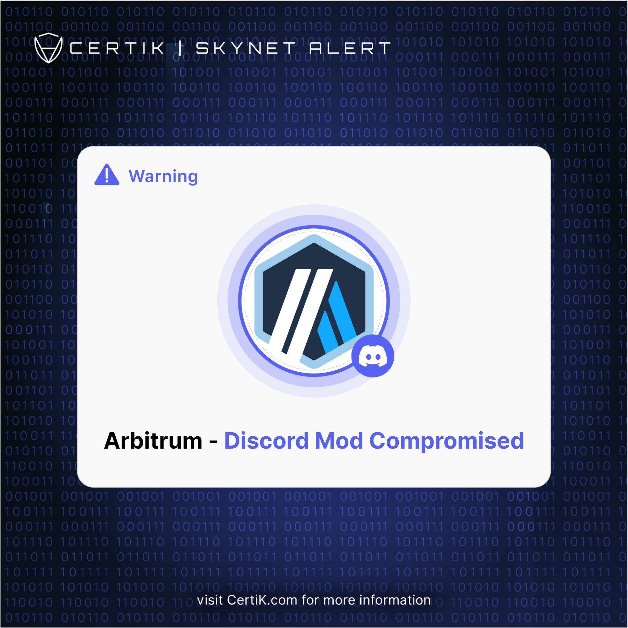 Arbitrum discord hack 🚨 
https://twitter.com/CertiKAlert/status/1639507173389774849