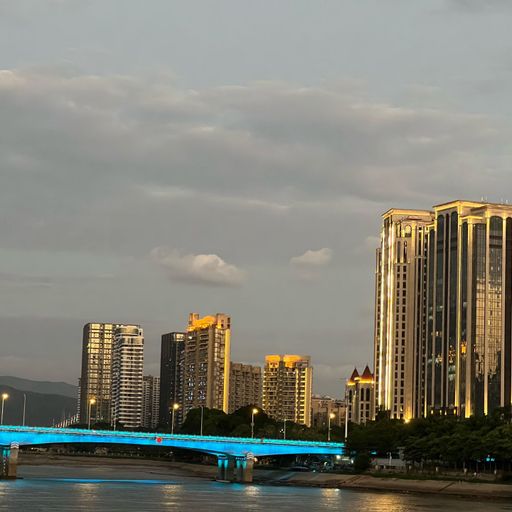 City,river,rainbow